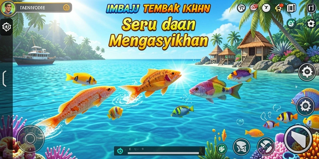 Screenshot gameplay IMBAJP menunjukkan aksi menembak ikan yang seru.