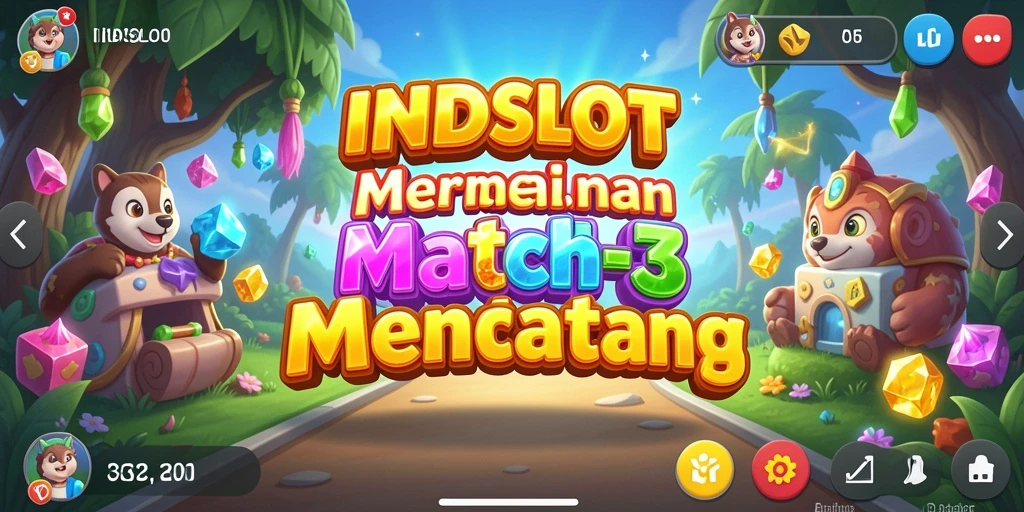 Tampilan gameplay INDSLOT dengan tantangan Match-3 menyenangkan.