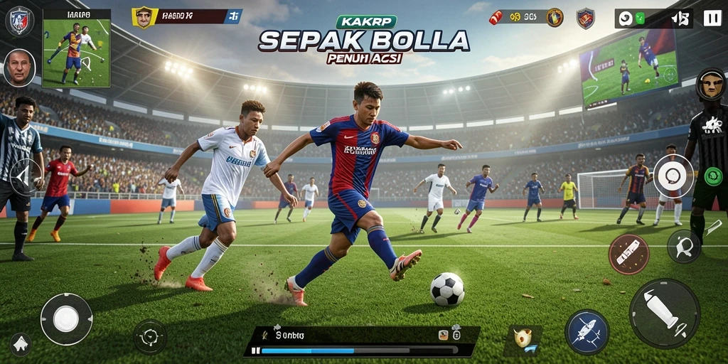 Gameplay KAKRP yang mendebarkan dengan aksi sepak bola nyata.
