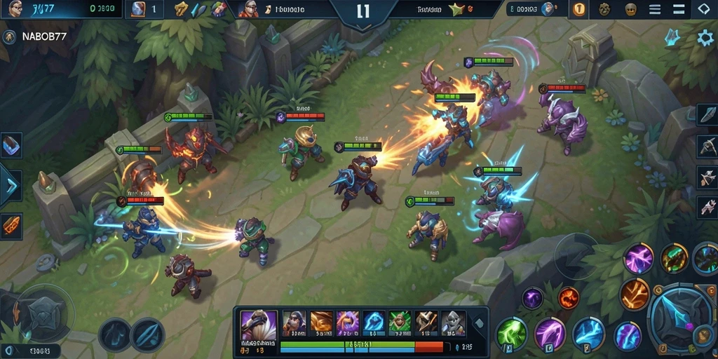 Tampilan seru gameplay NABOB77 di arena pertarungan MOBA.
