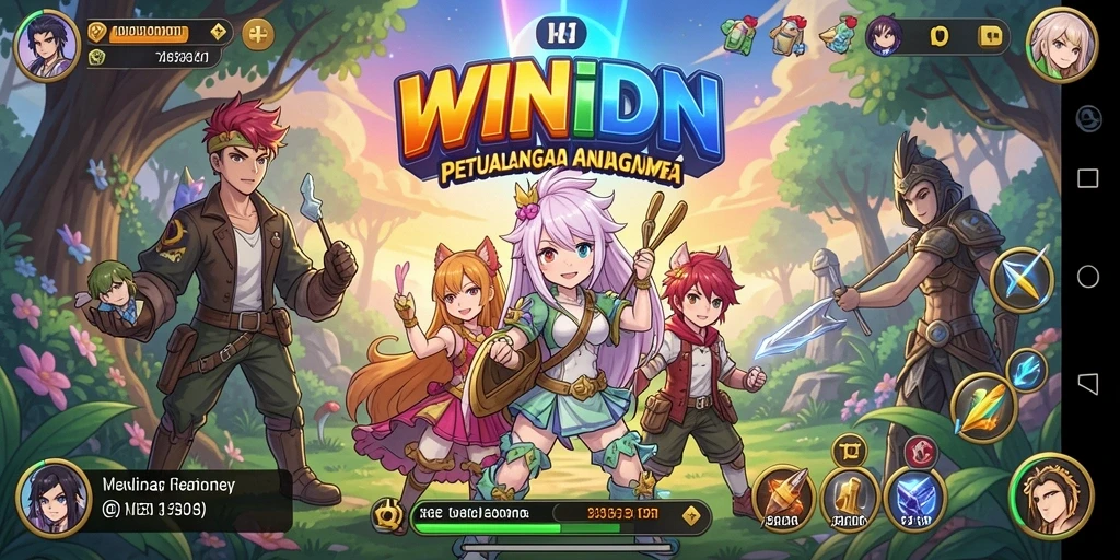 Screenshot gameplay WINIDN yang memukau dengan karakter anime.